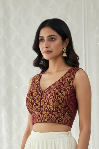 Brocade blouse : wine color