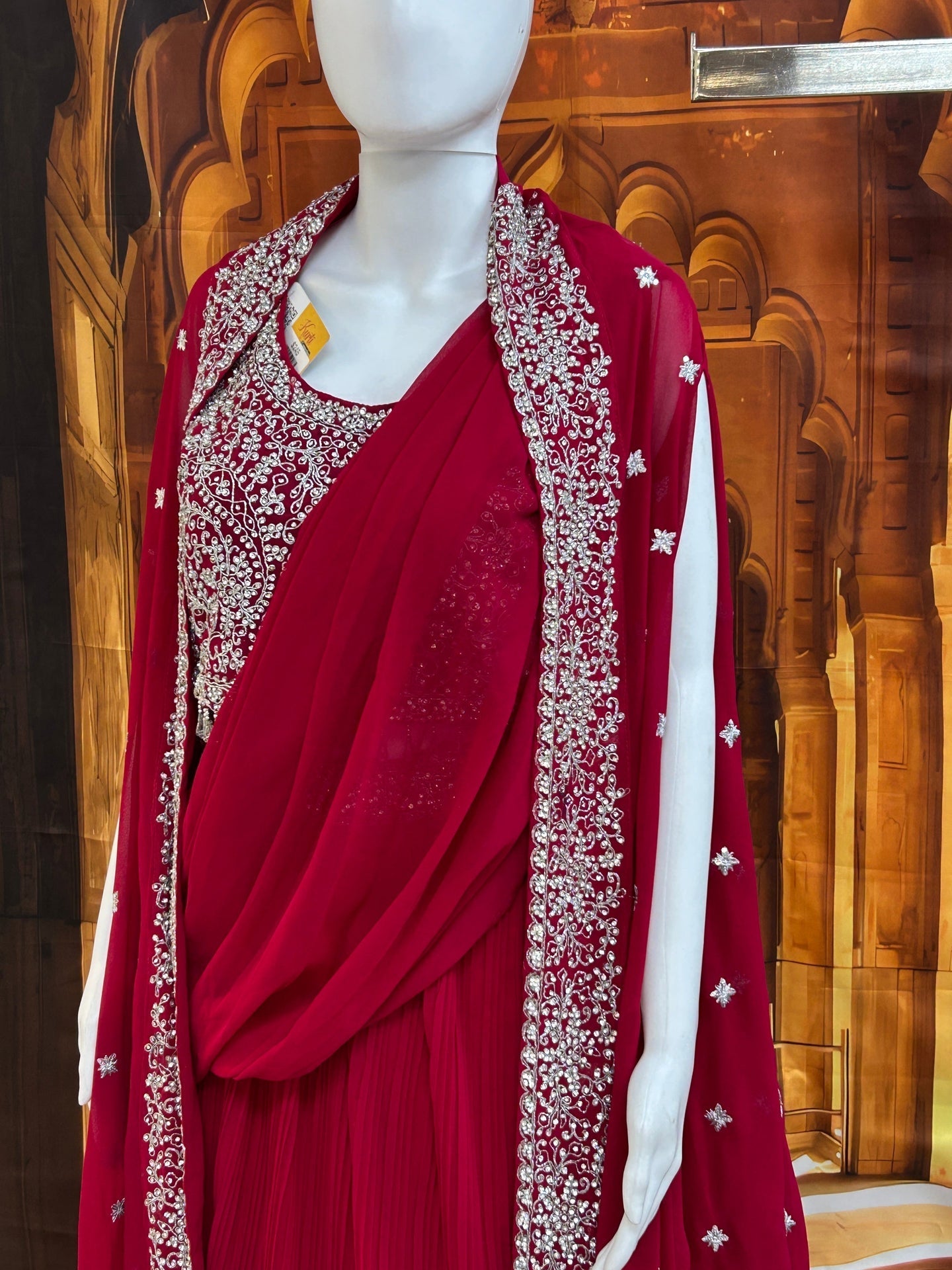 Dark pink lehenga Choli set with jacket and pre stitched dupatta