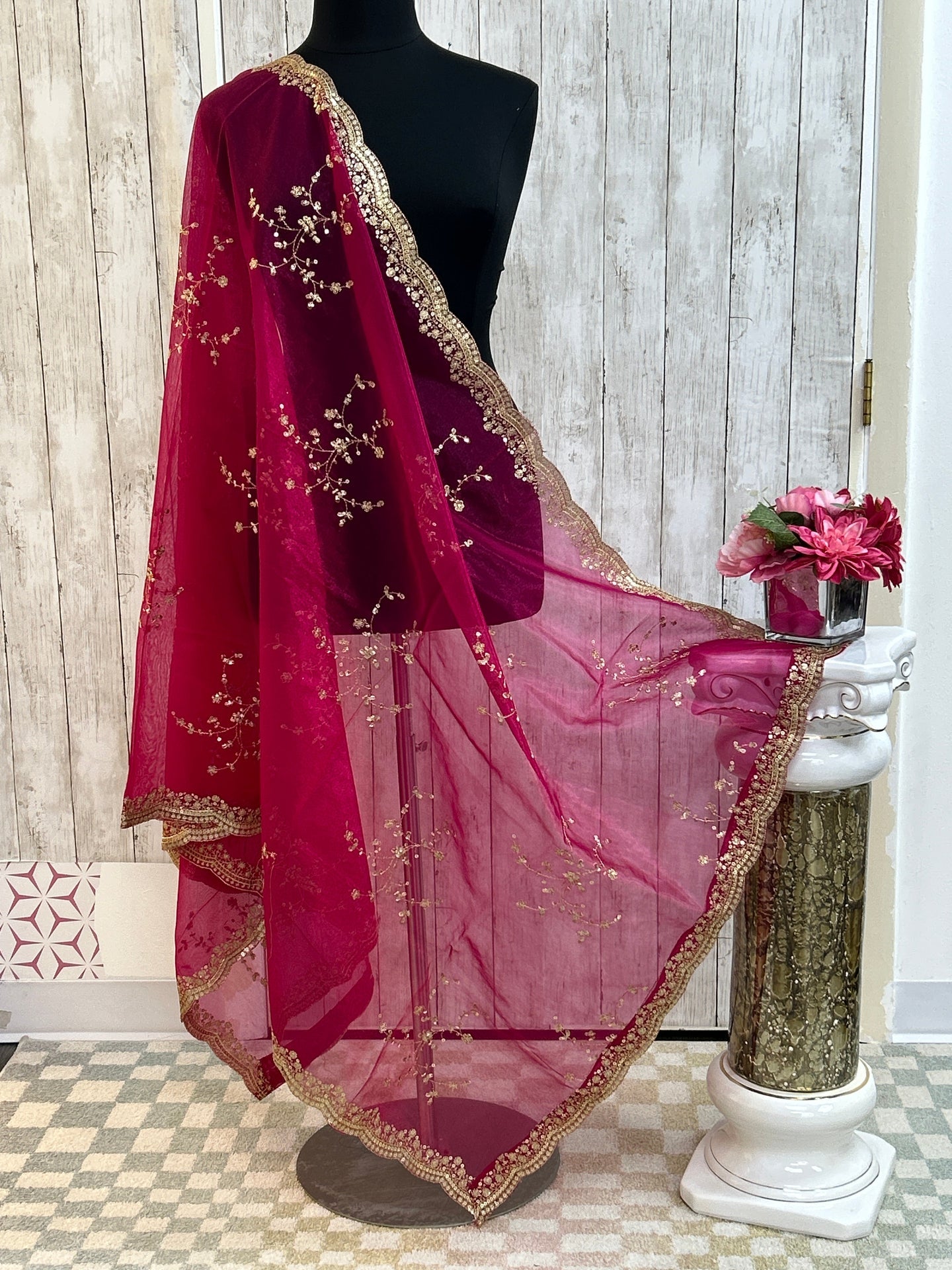 Tissue silk dupatta with sequin work