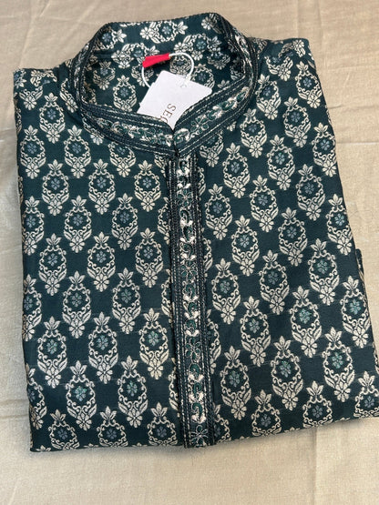 Dark green brocade kurta pajama