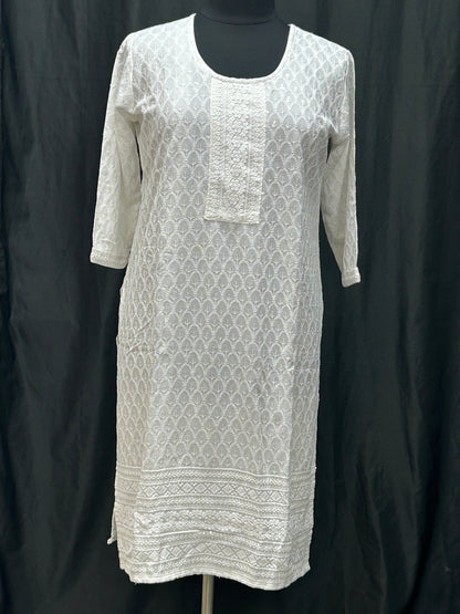 White chikankari kurti with light sequin work