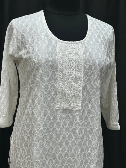 White chikankari kurti with light sequin work
