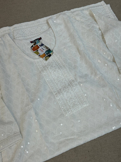White chikankari kurti with light sequin work