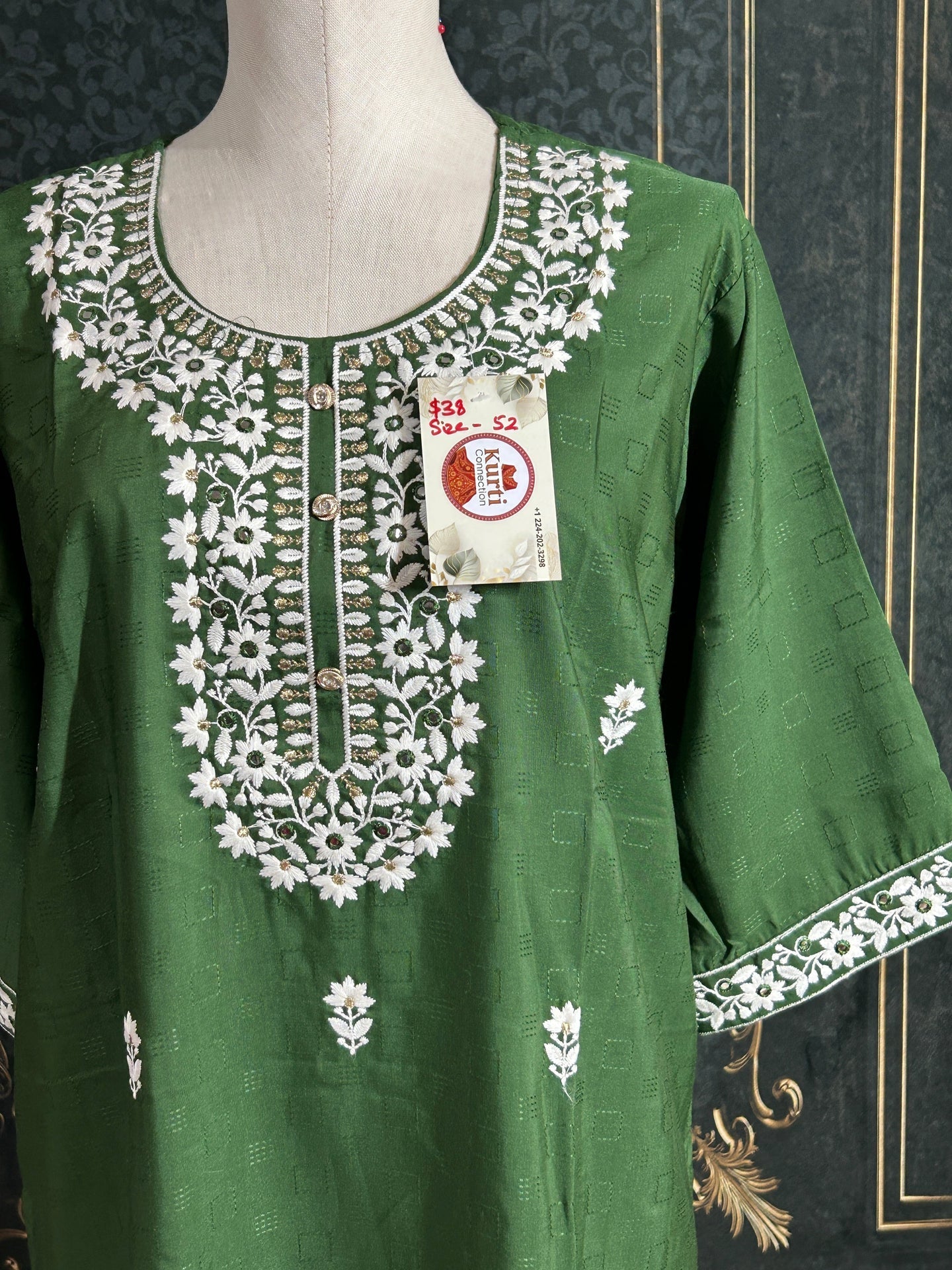 Crape silk chikankari work kurti