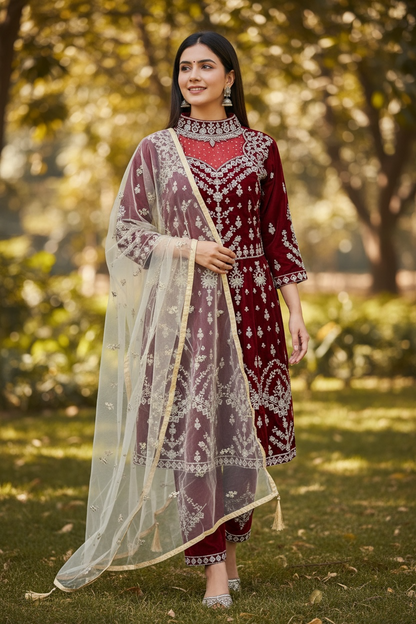 Designer Velvet long kurti with pant