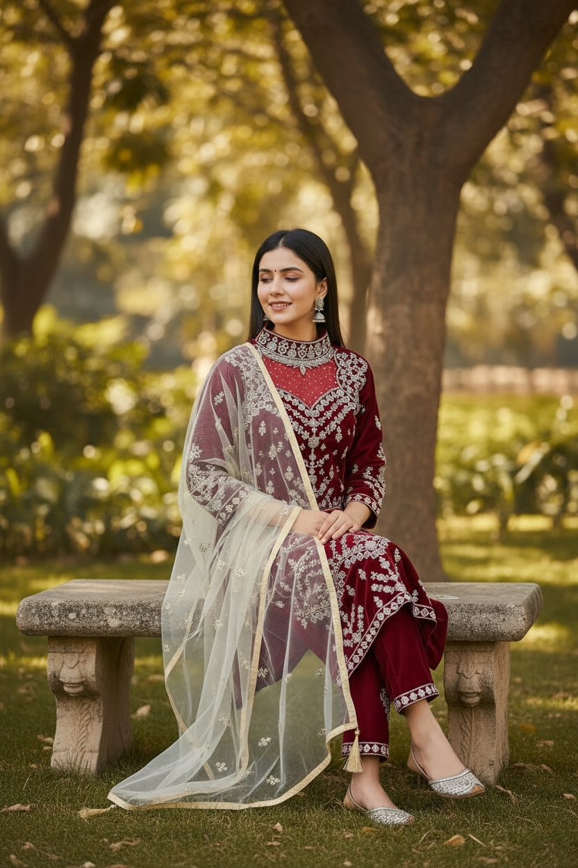 Designer Velvet long kurti with pant