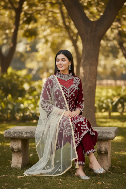 Designer Velvet long kurti with pant