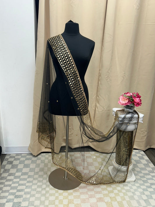 Black sequin net  duppata