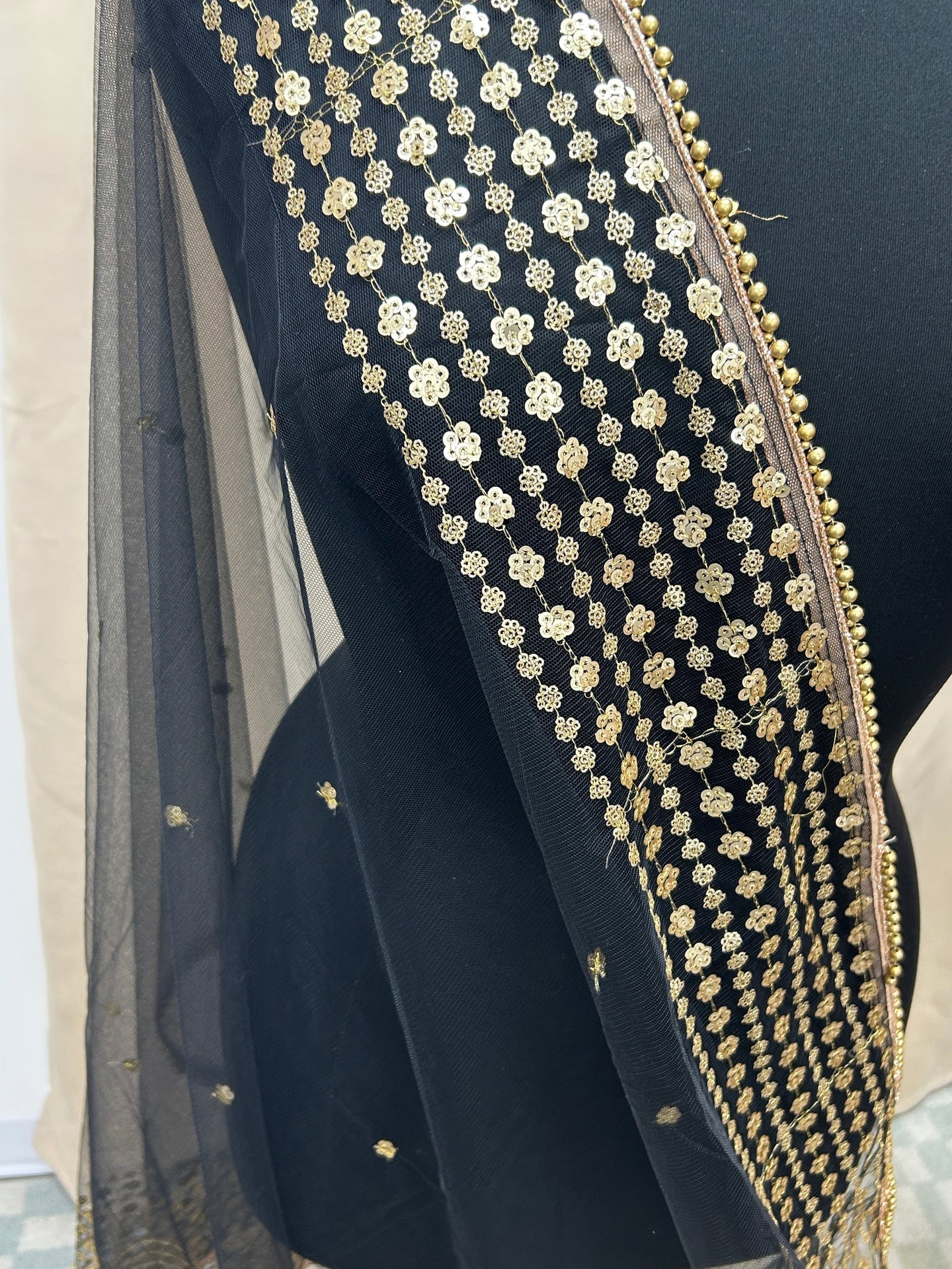 Black sequin net  duppata