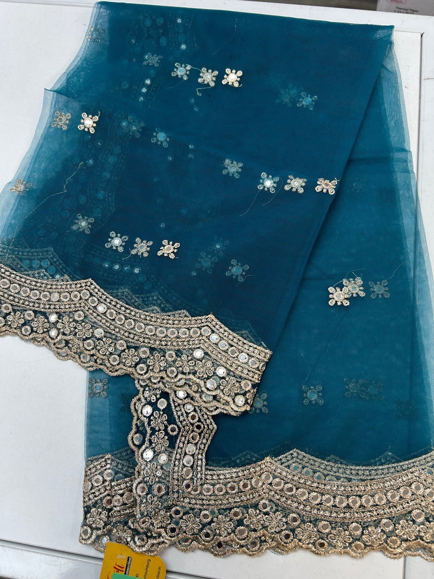 Teal blue mirror work duppata