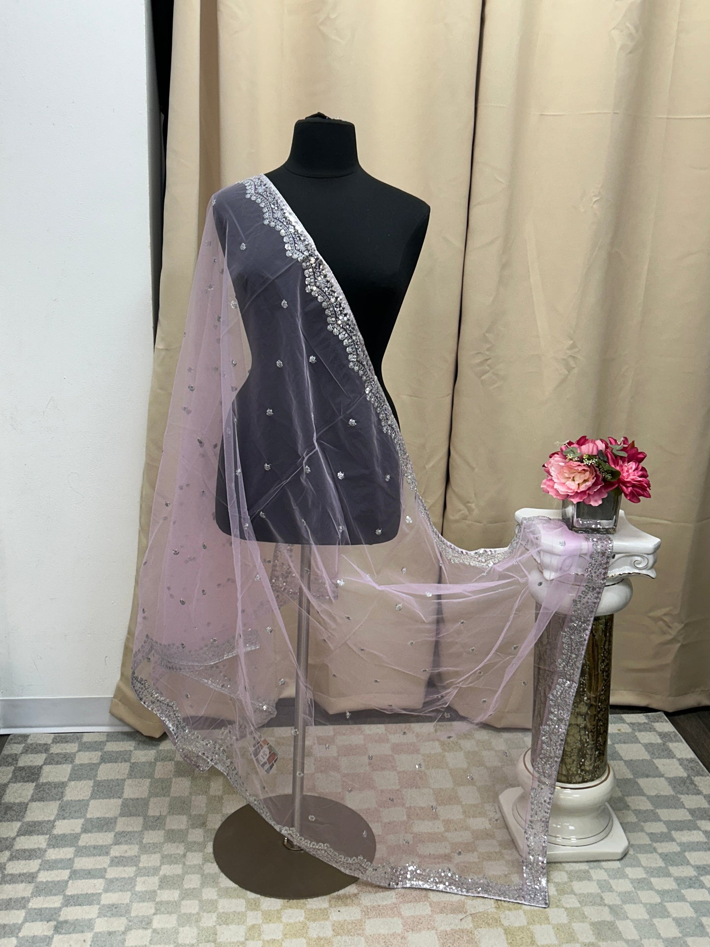 Lilac silver sequin work
