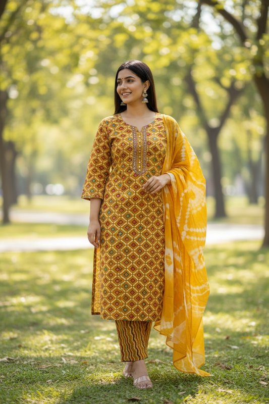 Bandhani cotton Kurti set