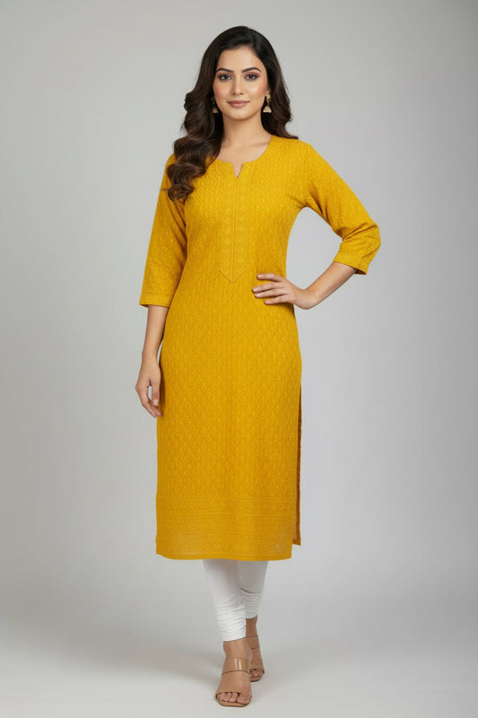 Yellow Chikankari kurti