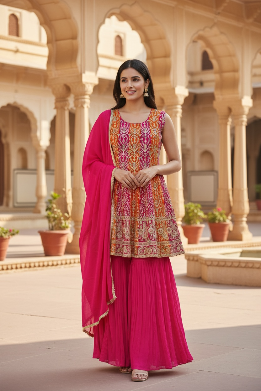Party wear Chiffon sharara set