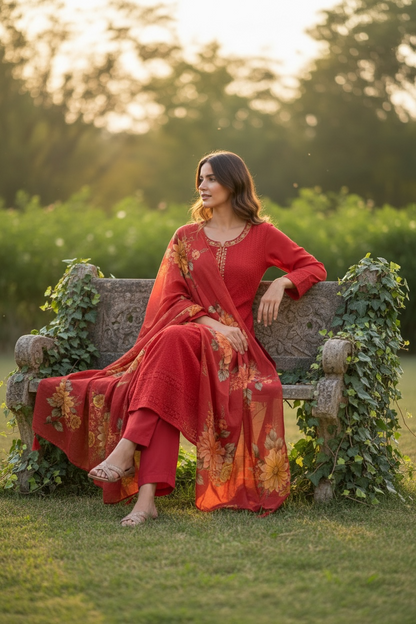Red Anarkali Kurti set