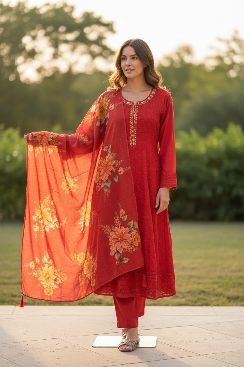 Red Anarkali Kurti set