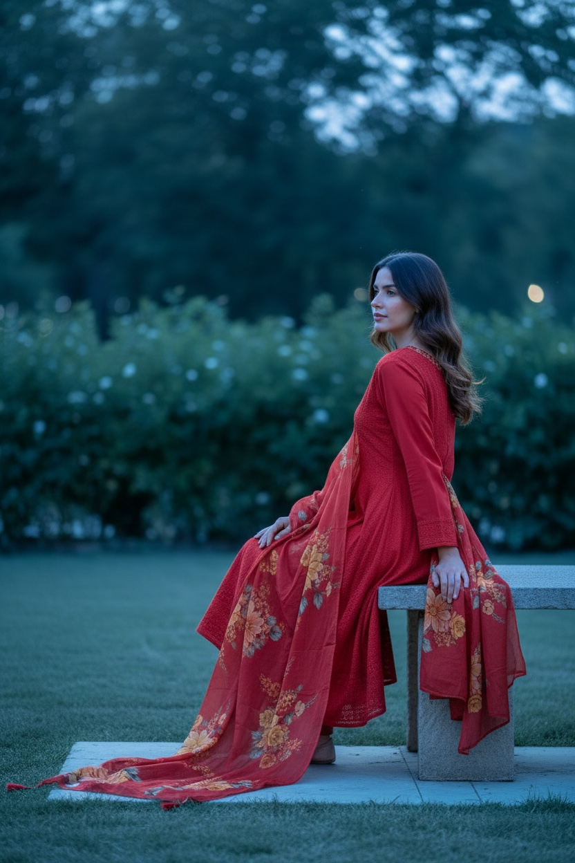 Red Anarkali Kurti set
