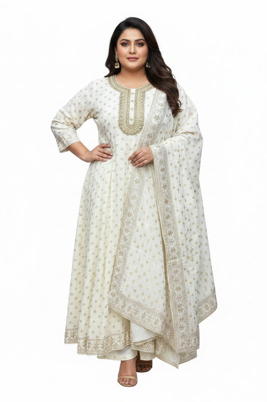 White : Plus size Kurti set
