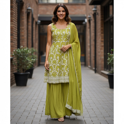 Chiffon Chikankari party wear sharara suit