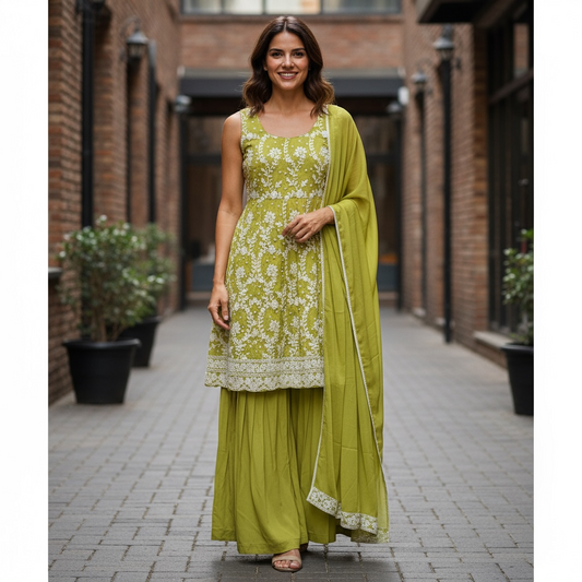 Chiffon Chikankari party wear sharara suit