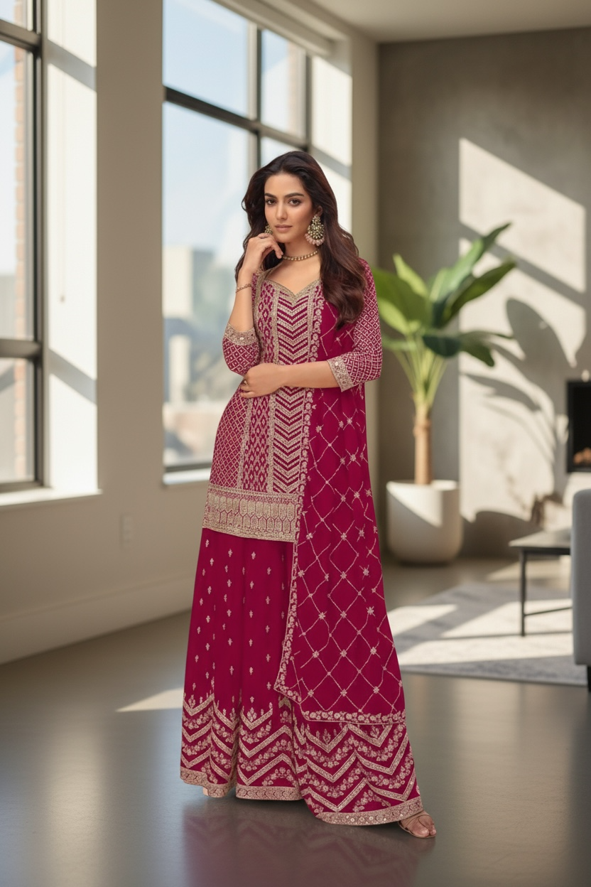 Chinon silk sharara suit