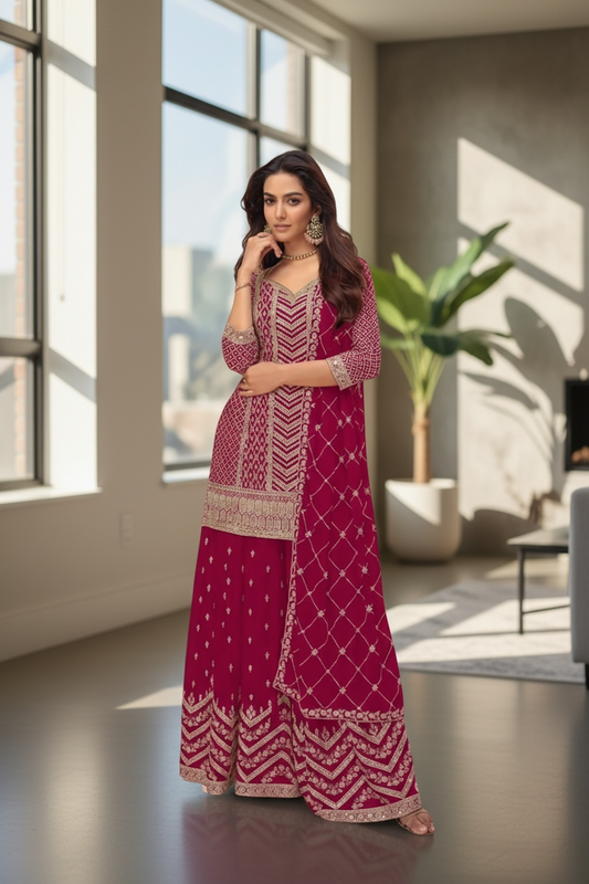 Chinon silk sharara suit