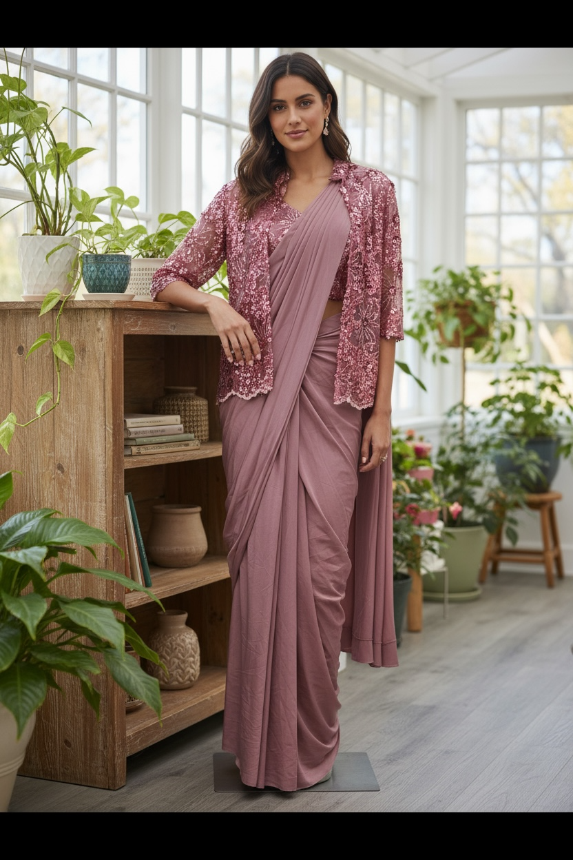 Ready to wear saree with overcoat