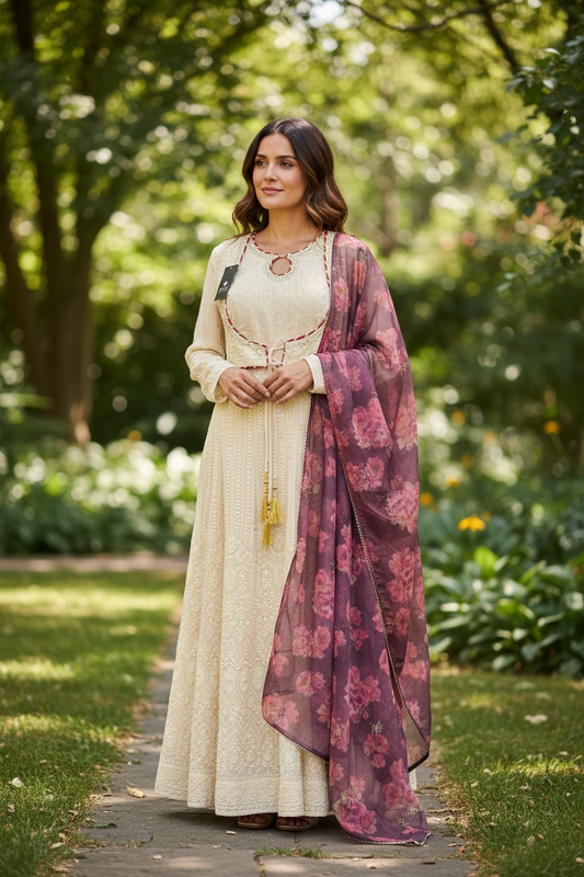 Chikankari long gown