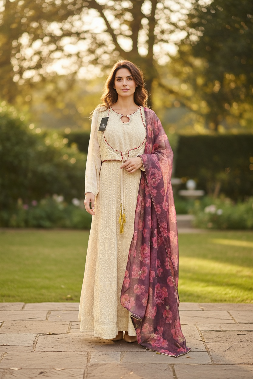 Chikankari long gown