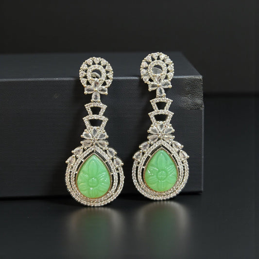 Green carved stone earrings