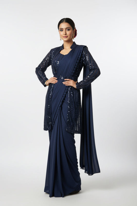 Readymade saree with blouse and shrug