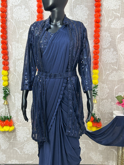 Readymade saree with blouse and shrug