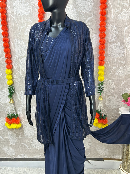 Readymade saree with blouse and shrug