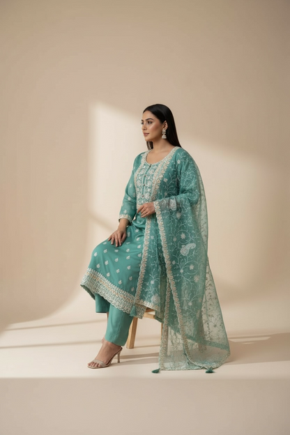 Embroidered silk salwar suit
