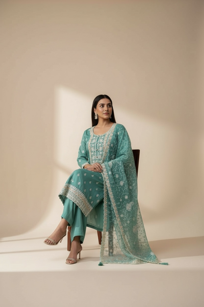 Embroidered silk salwar suit