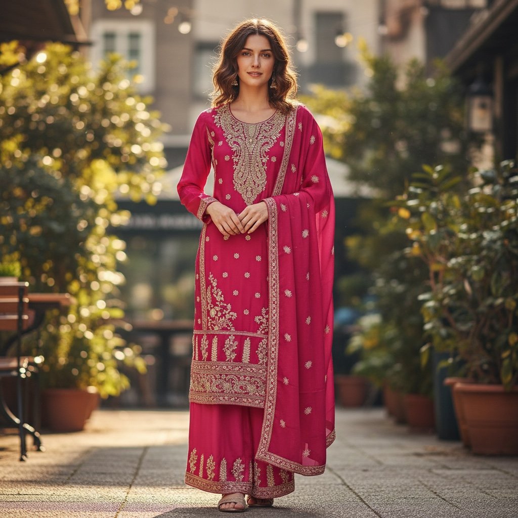 Chinon silk sharara suit