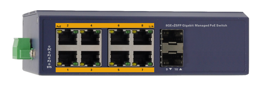 Silarius SIL-INDSW8P1G2SFP 10 Ports Gigabit managed industrial PoE switch - 8 Gigabit RJ45 ports and 2 Gigabit SFP slots