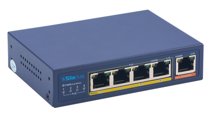 Silarius SIL-SWPP4P65 PoE Powered 5-Port Gigabit Switch with PoE Passthrough, 65W Power Budget for Powering up to 4 PoE Network Devices via Cat5e/Cat6 RJ45 Network Cables - 30W per output port