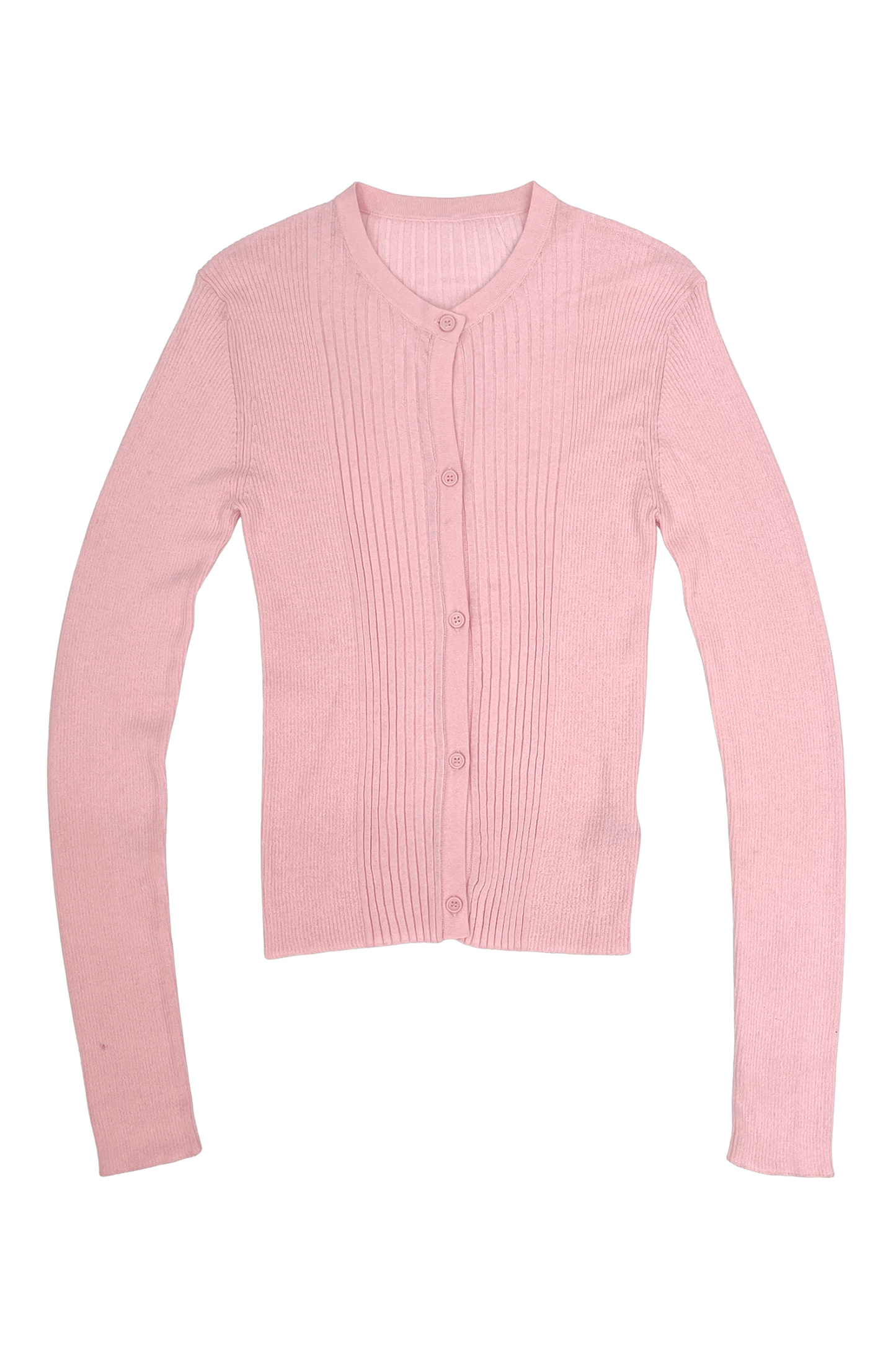 RIBBED KNIT CARDIGAN IN POWDER PINK