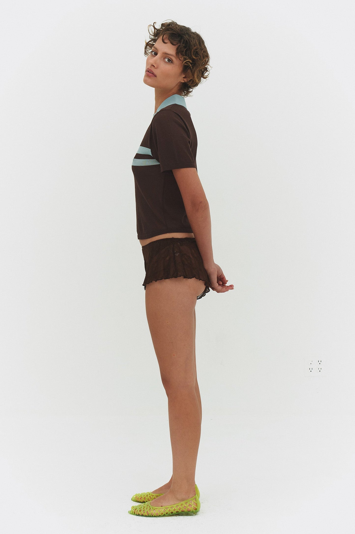 ARACI KNIT POLO TOP IN COCOA CREAM