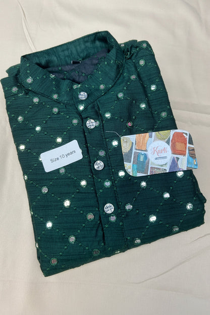 Mirror work kurta : green | boys