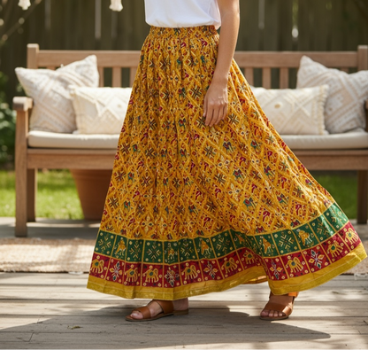 Cotton Jaipuri Lehenga Skirt - Traditional Print