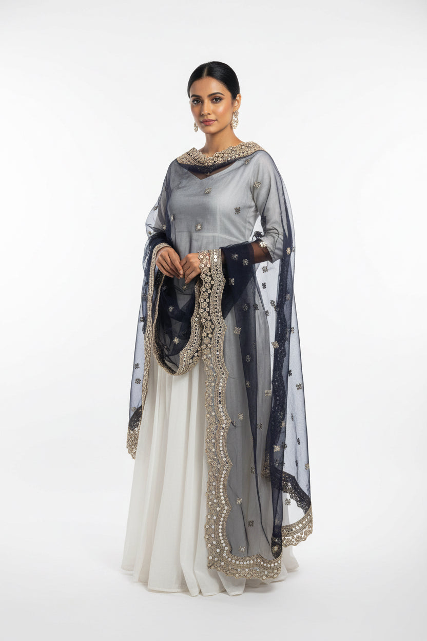 Navy blue party wear dupatta