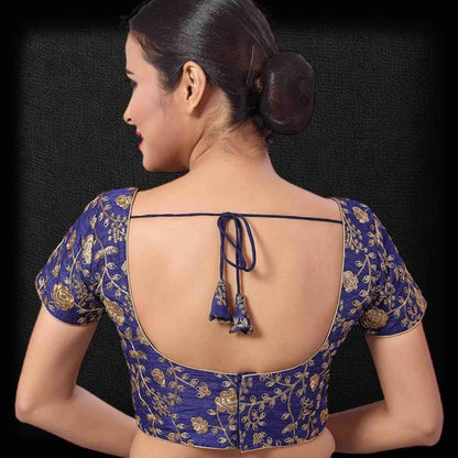 9102 embroidered raw silk blouse | readymade saree blouse