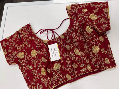 9102 embroidered raw silk blouse | readymade saree blouse