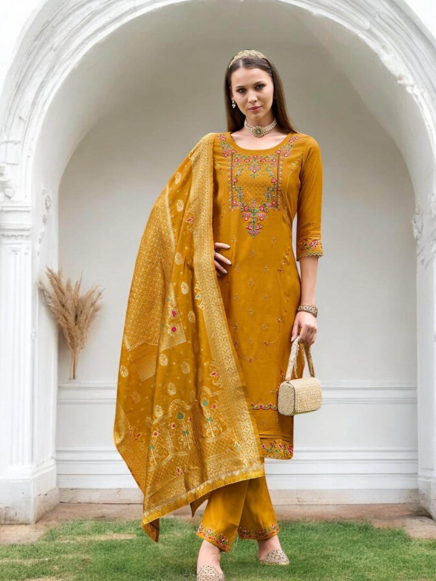 Linen silk Kurti set with banarasi dupatta