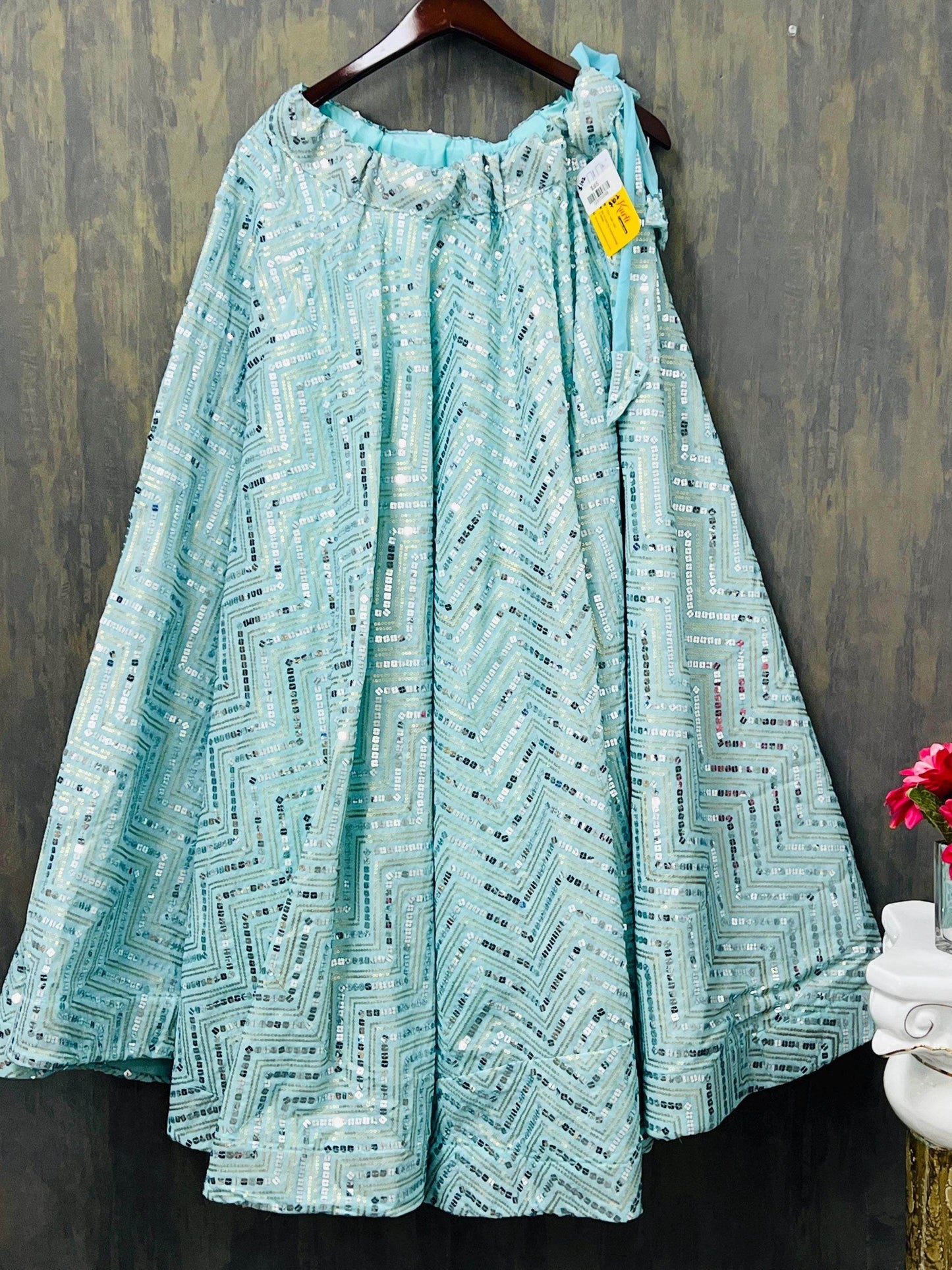 Sequin Lehenga | light blue - garba