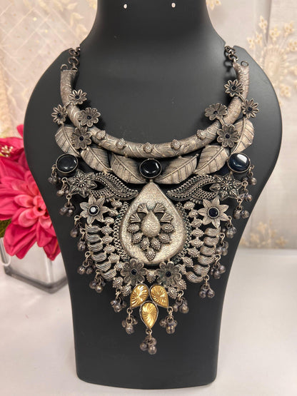 Oxidized silver necklace / statement piece