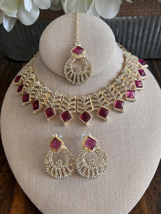 Kundan Necklace Set Gold Plated | Indian Bridal Polki Jewelry | Wedding Necklace Earrings & Maang Tikka | Ethnic Festive Jewelry
