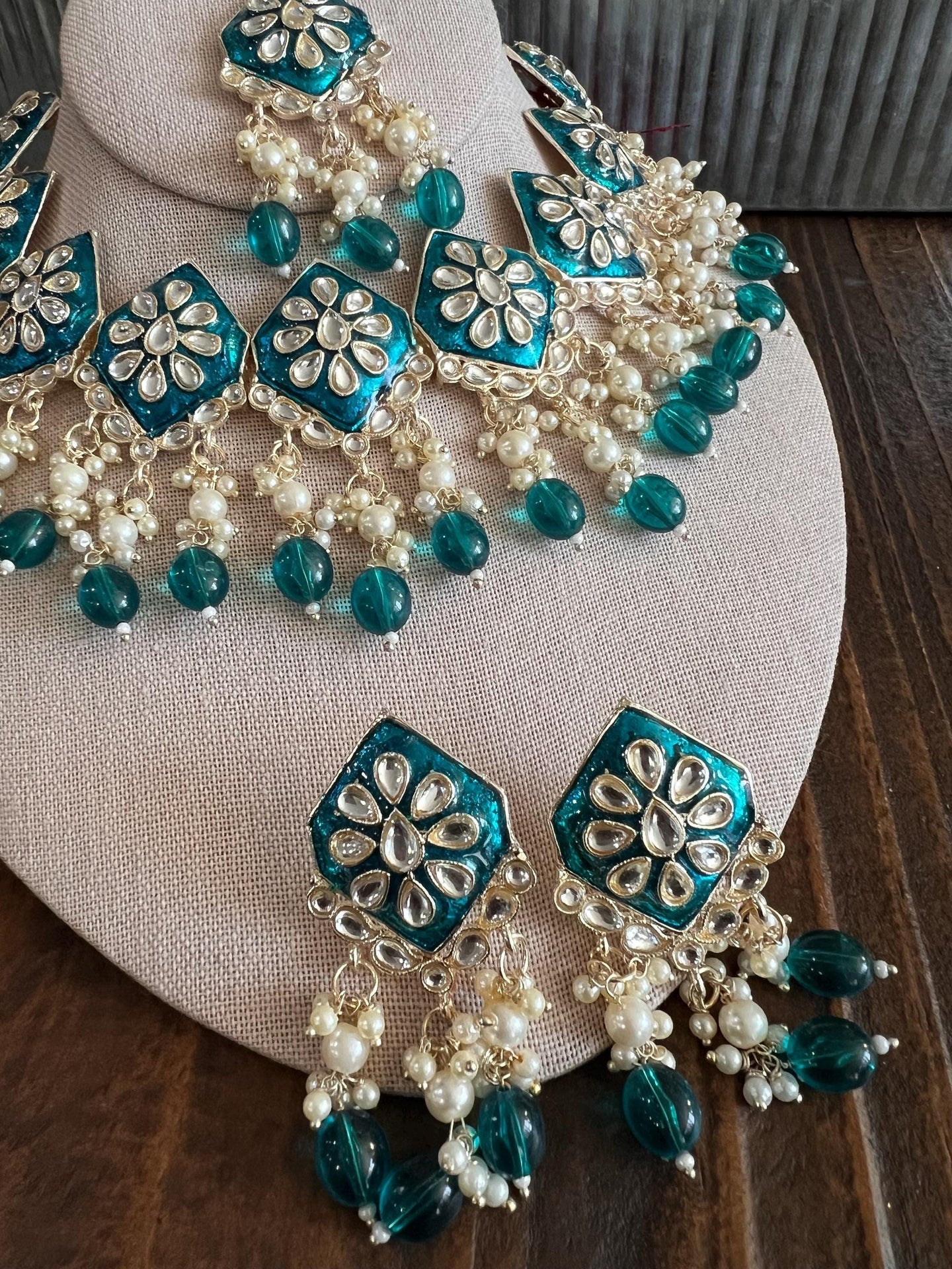 Kundan Necklace Set Gold Plated | Indian Bridal Polki Jewelry | Wedding Necklace Earrings & Maang Tikka | Ethnic Festive Jewelry